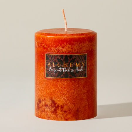 Burnished Citrus Bergamot Rind & Neroli pillar candle by Alchemy Candles